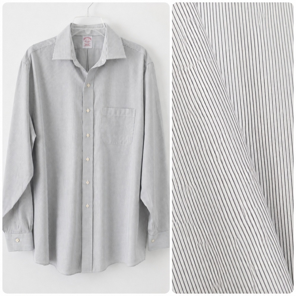 Brooks Brothers 16-34 Dress Shirt Men's White Gray Pinstripe Long Sleeve Cotton